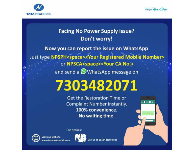 Tata Power Ddl Introduces Whatsapp Service No Power Supply
