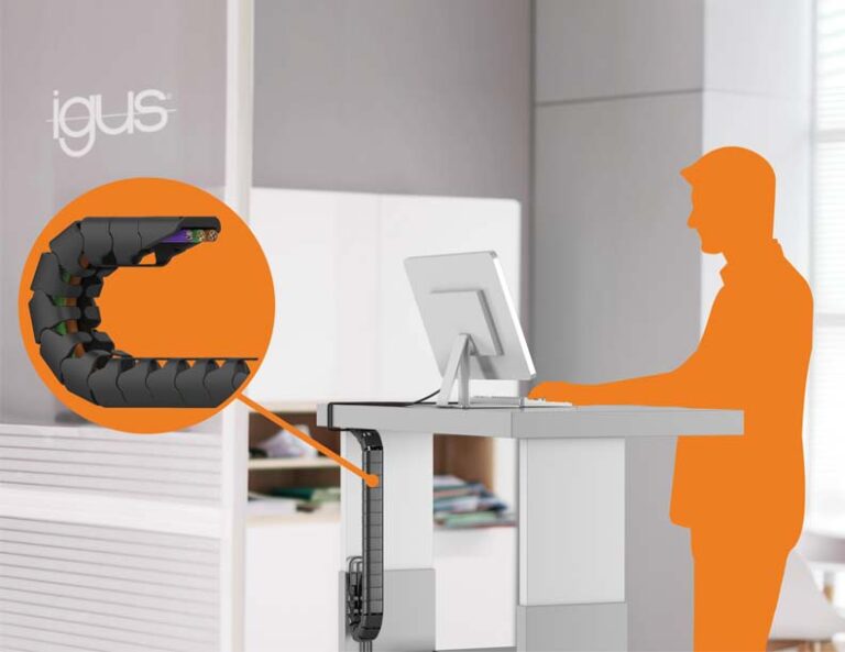 The new OfficeChain from igus: perfect cable guidance for height-adjustable desks Ergonomic innovations meet elegant design